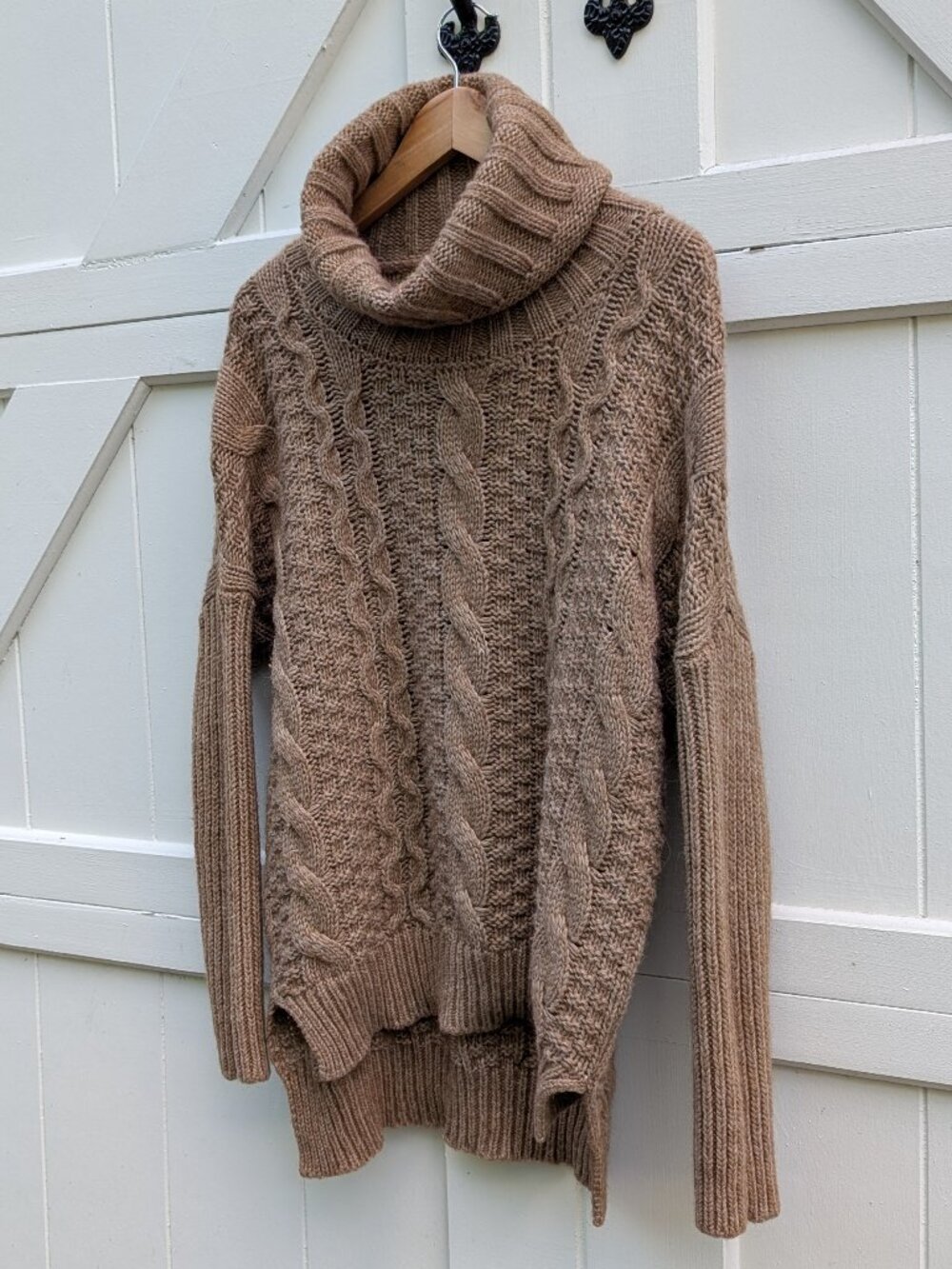 Silvia Novelli Made in Italy Alpaca Wool Blend Cable Knit Cowl Neck Sweater